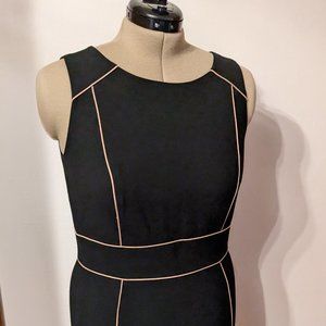 LOFT Black Midi Dress with Cream Trim